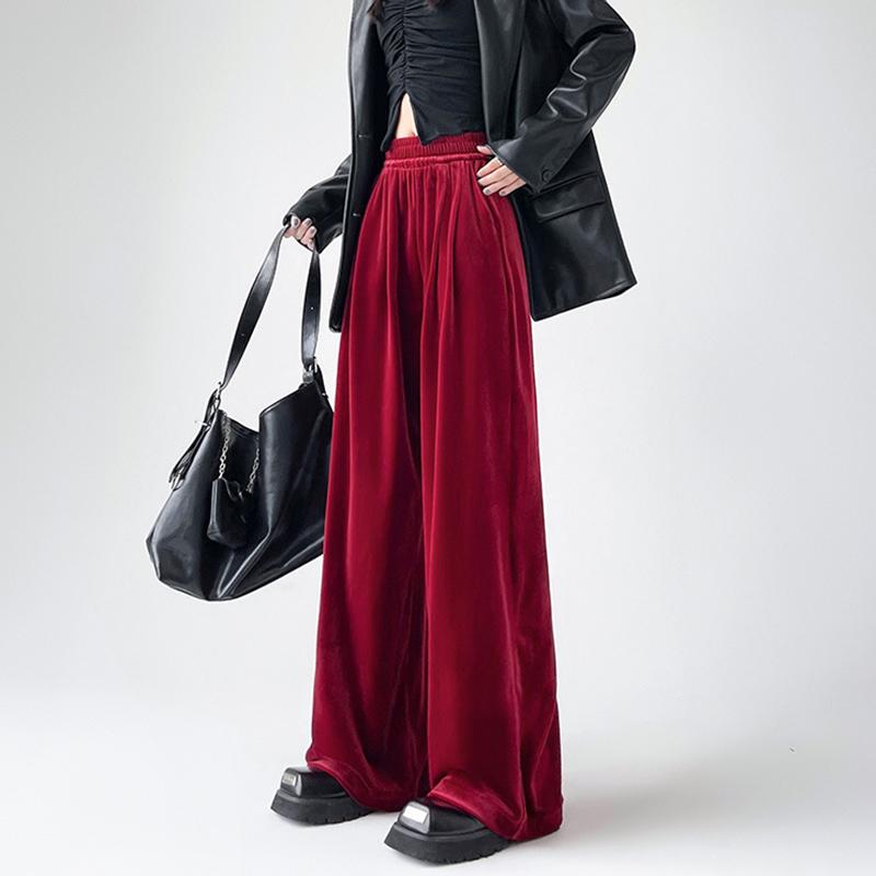 Женские брюки палаццо из золотого бархата на осень и зиму, свободные, с высокой посадкой, повседневные, драпирующиеся, прямые, длинные брюки-швабры