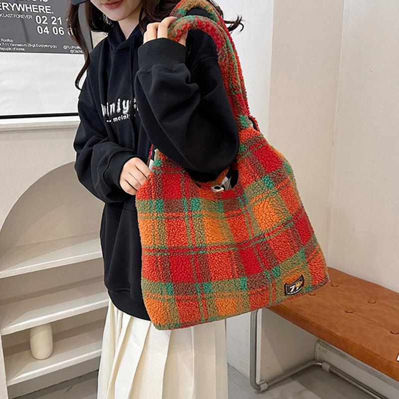 Женская ретро-сумочка из овечьей шерсти, милая пушистая сумка через плечо, сумка-тоут для работы, покупок, повседневного использования AVE