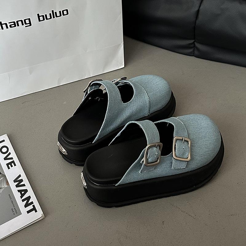 Gubalun джинсовые универсальные тапочки с сумкой на голову женская одежда 2025 летняя новая обувь на платформе кекс Mueller