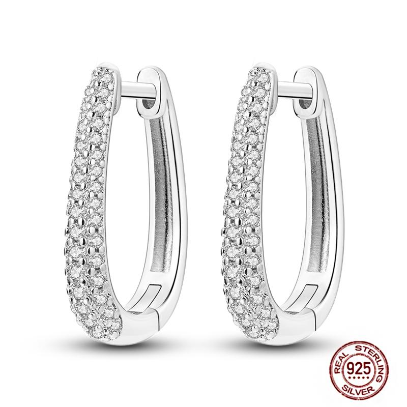 Sparkling Women Hoop Earrings 925 Copper Heart Shape Star Moon Round Blue Zircon Fit Origina Drop Earrings Zircon Holiday Gifts