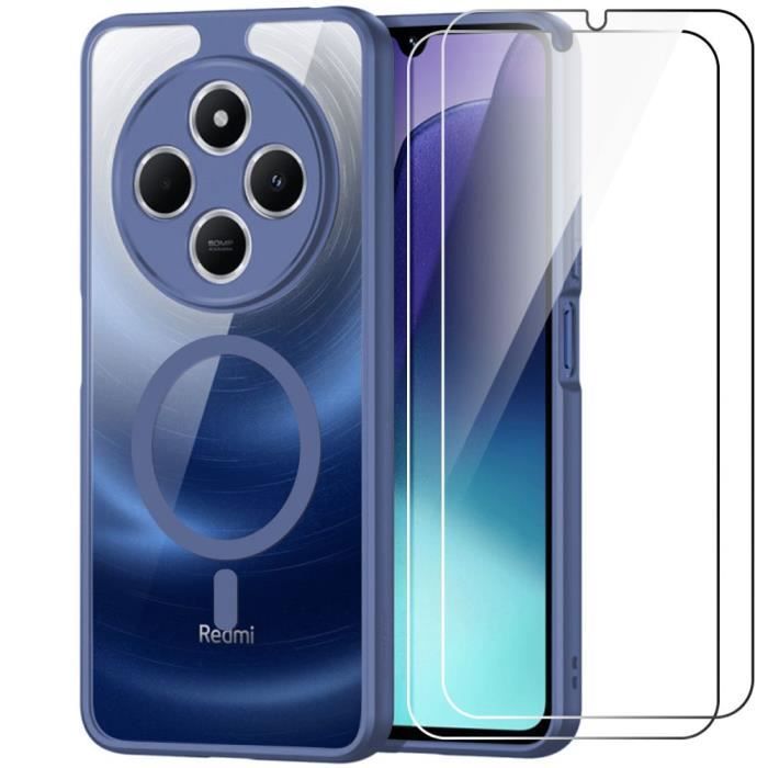 Coque + 2 Verres Trempés pour Xiaomi Redmi 14C, Protection avec Anneau Magnétique Bleu Marine