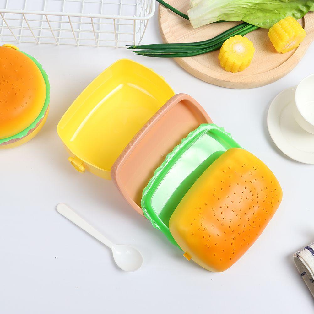 Cute Hamburger Burger Lunch Box Double Tier Food Container Bento Lunchbox