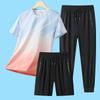 Summer Ice Silk Moisture-Wicking Breathable Sportswear Set - Casual Round Neck Short Sleeve Three-Piece High Quality.