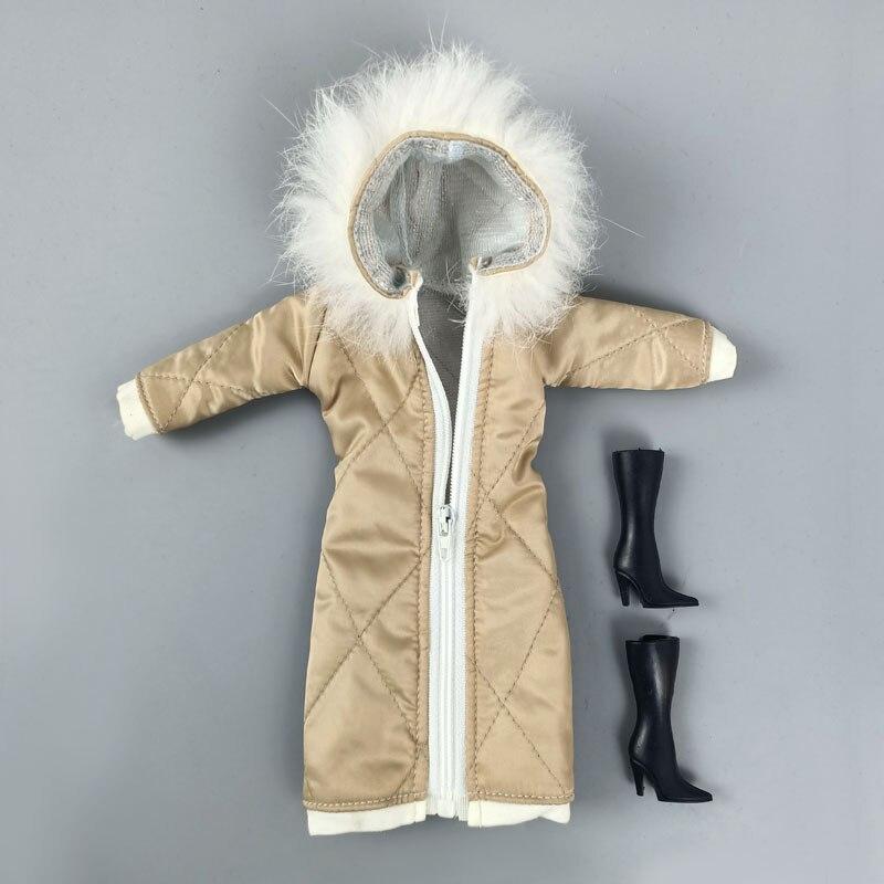 Зимнее шампанское длинное пальто на молнии с шапкой наряды одежда для кукол Барби куртка одежда для 1/6 куклы BJD аксессуары для детей