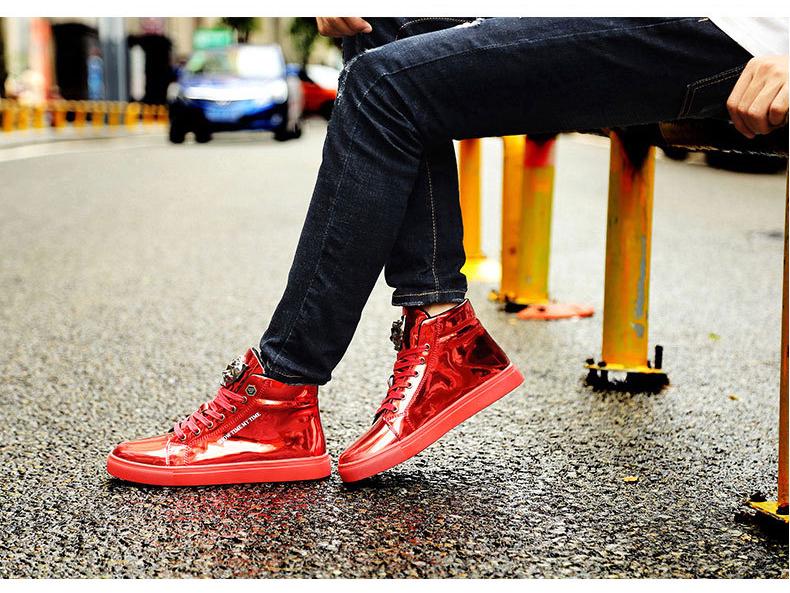 Модные высокие зеркальные скейтбордические туфли для мужчин: Кроссовки для уличных танцев в корейском стиле, не мнутся, большого размера.