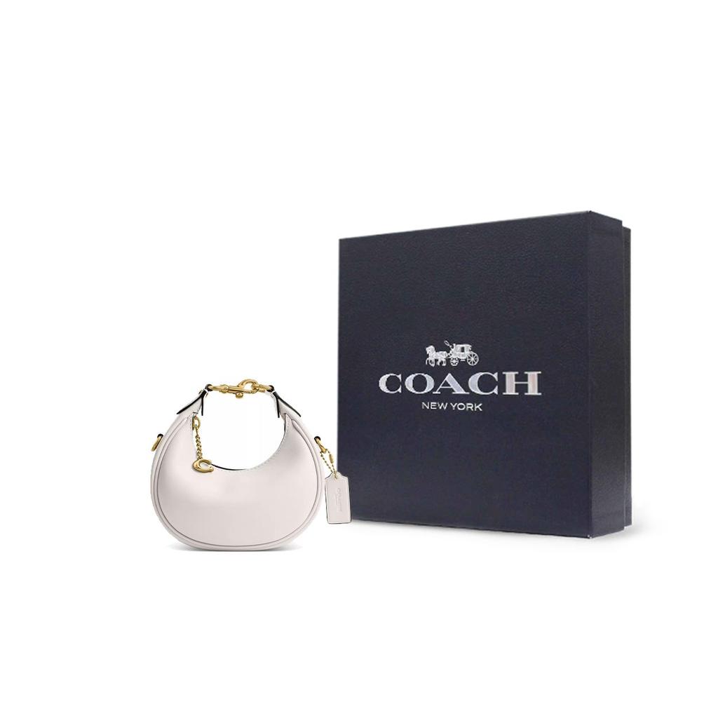 Coach Серия Jonie 15 Съемный регулируемый плечевой ремень Застежка-молния Кожаная сумка-полумесяц Crossbody Плечевая сумка-тоут Мини Женские сумки Белый CR508-B4HA