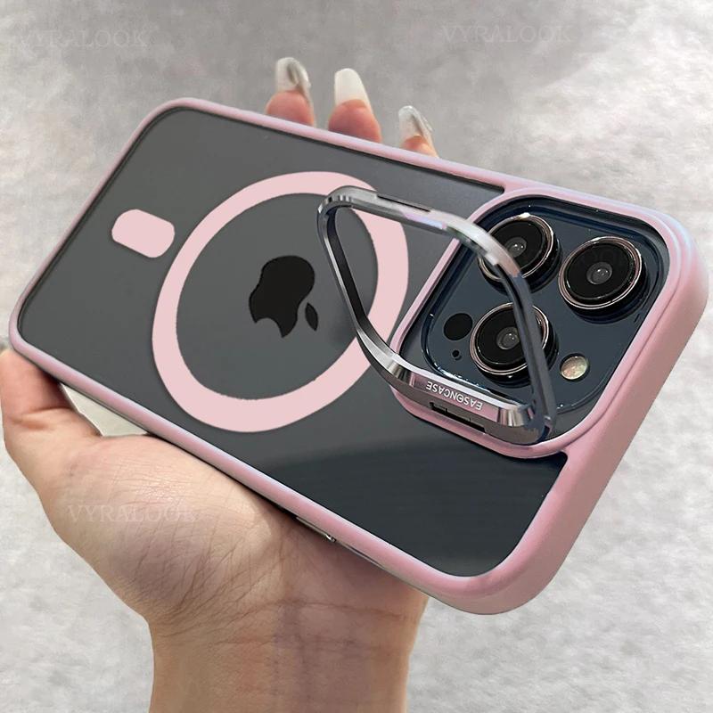 Матовый чехол для телефона для iPhone 17 16 15 14 13 12 11 Pro Max Plus Air для Magsafe Прозрачный магнитный держатель Защитная крышка для объектива