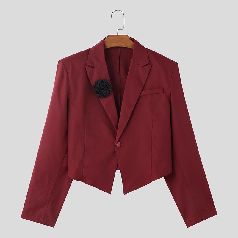 INCERUN Мужской лацкан с длинным рукавом на одной пуговице с цветочным узором, нерегулярный блейзер, короткие пальто