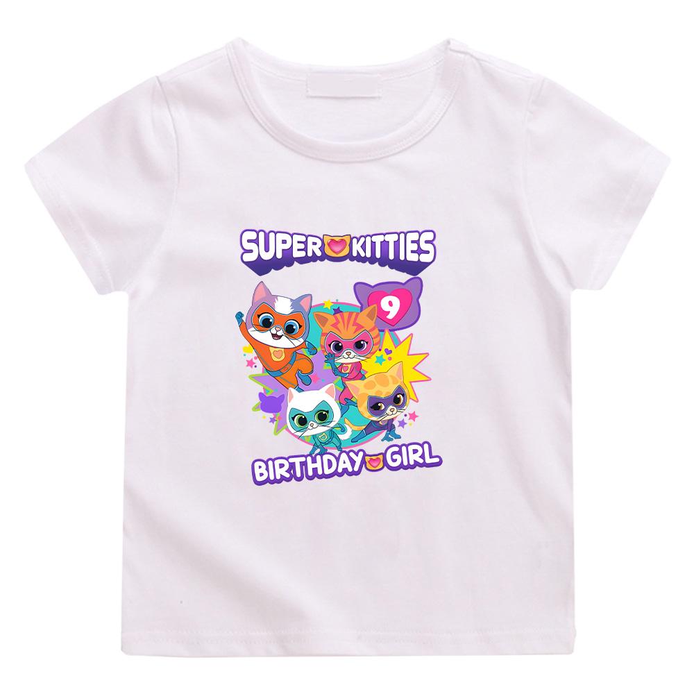 Футболка SuperKitties Девочка на День Рождения Игра Супер Кот Костюм Детские Футболки Одежда для Малышек Сладкие Девочки Короткий Рукав Подарок на День Рождения Топ