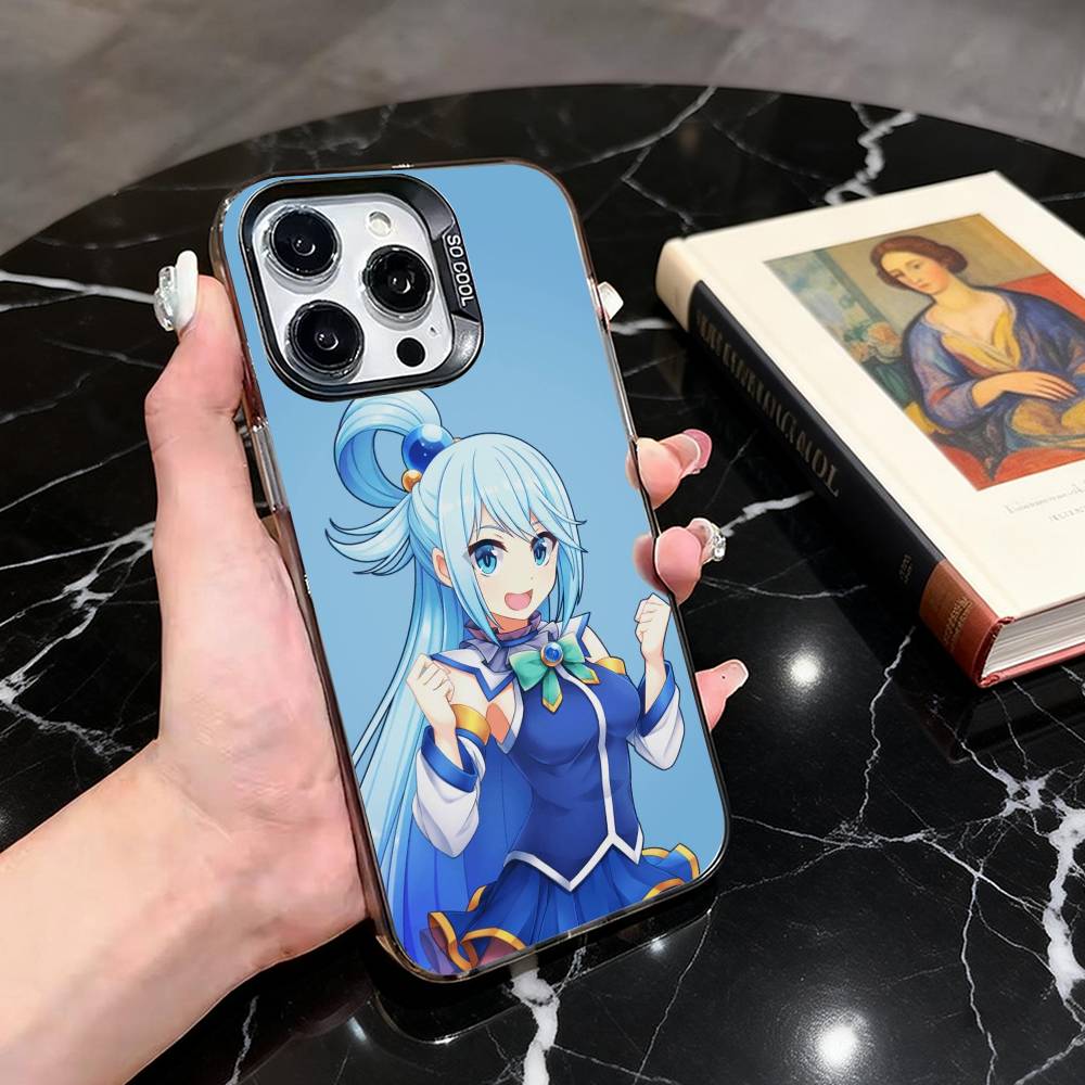 KonoSuba Аква Чехол для телефона для iPhone 17,16,15,14,13,12,11 Plus,Pro Max,XS,Красочный Серебристый Черный Чехол