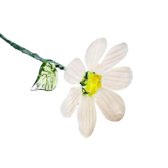 Handcrafted Glass Flower with Wire Stem Hand-Blown Colored Glaze Mini Floral Figurine Decoration Home Living Room Office Table Flower Vase Ornament