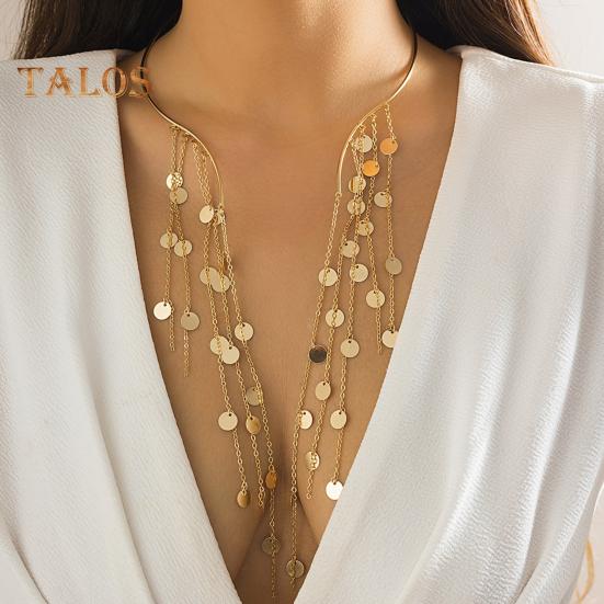 Metal Open Choker Tassel Long Star Imitation Pearl Beads Tassel Collar Clavicle Chain Necklace Chest Body Jewelry For Women