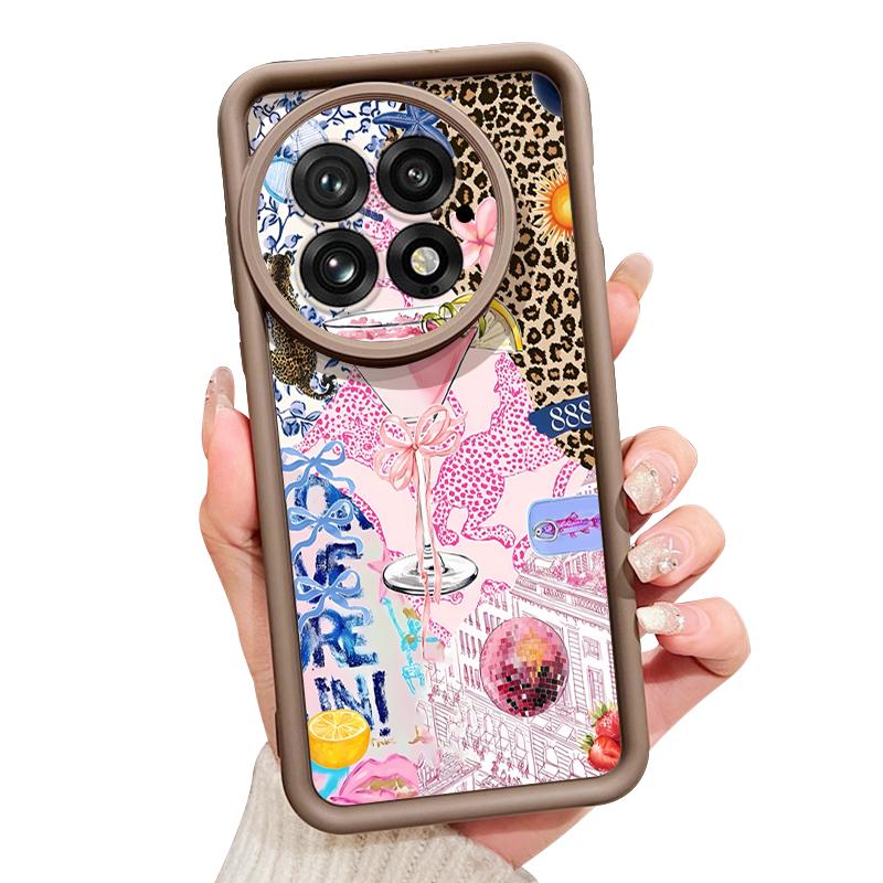 For OnePlus 13 Case Pink Goblet Bowknots Disco Ball Pattern Shockproof Bumper Silicone Cover For OnePlus 15 Nord 5 13R 13T 12R 12 11R 5G