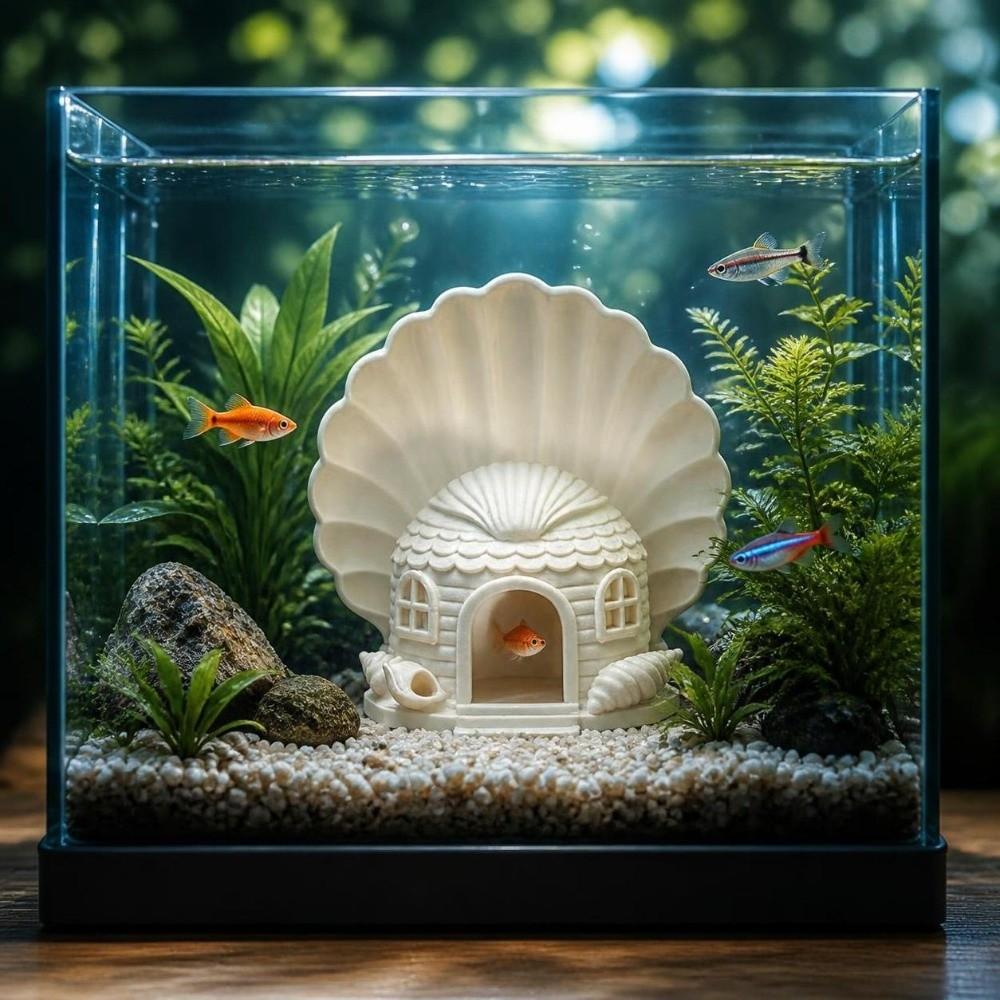 Seashell Shaped Aquarium Cave Ornament Plastic Betta Shelter Fish Hiding House Micro Landscape