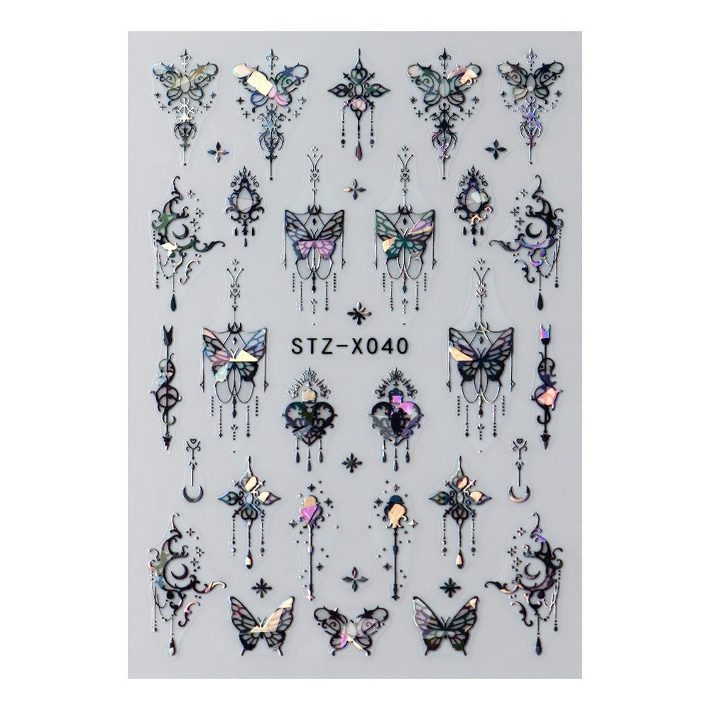 Лазерные наклейки для ногтей, бабочка, сердце, звезда, дизайн, клейкие слайдеры, наклейки для дизайна ногтей, маникюрные украшения