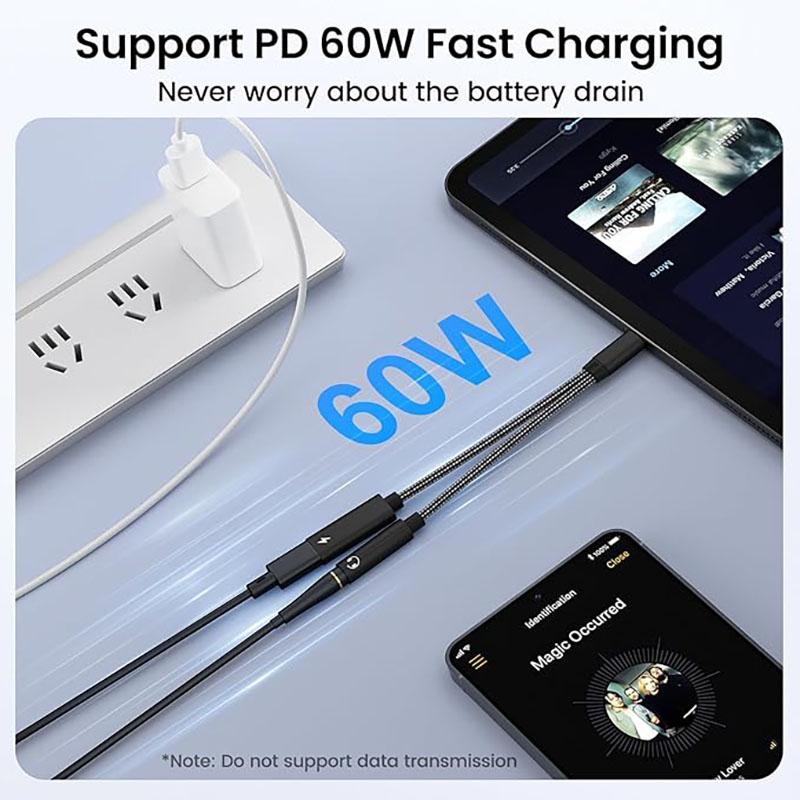 2-в-1 USB C на 3,5 мм разъем для наушников, адаптер Type C для зарядки и аудио, Aux-адаптер для Ipad Pro Samsung S20 Ultra Xiaomi Huawei 3