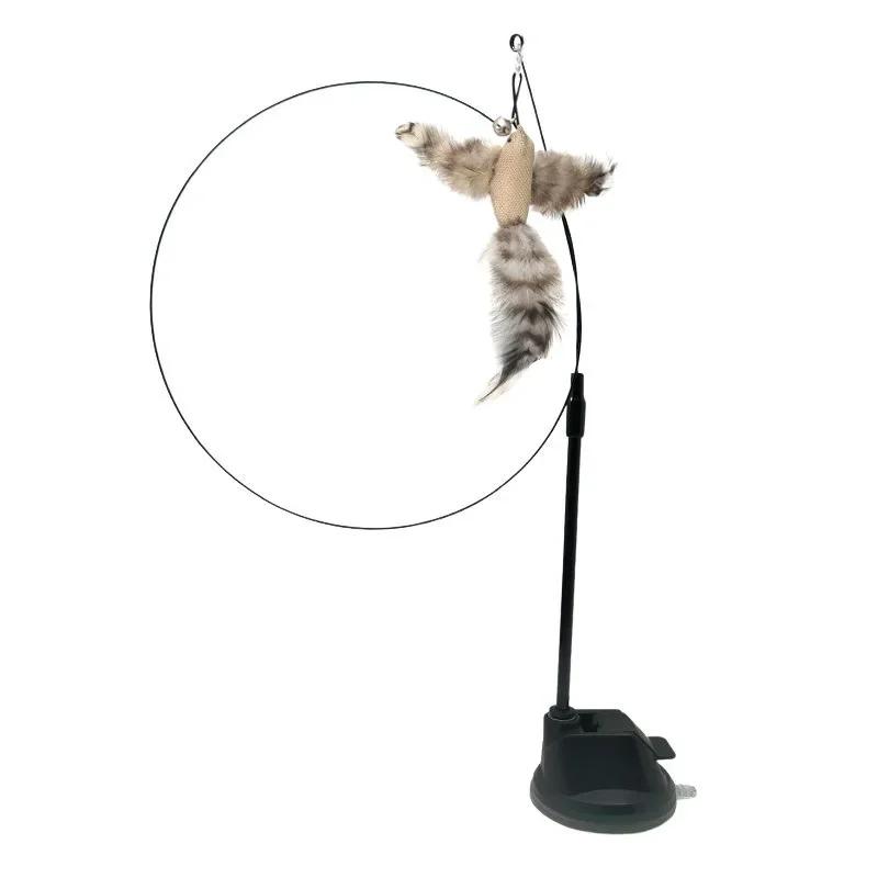 Игрушки для кошек Интерактивная игрушка-палочка для кошек без рук Играющий котенок Играющий Дразнилка Палочка Игрушка Присоска Птица/Перо Кошачья палочка Товары для питомцев