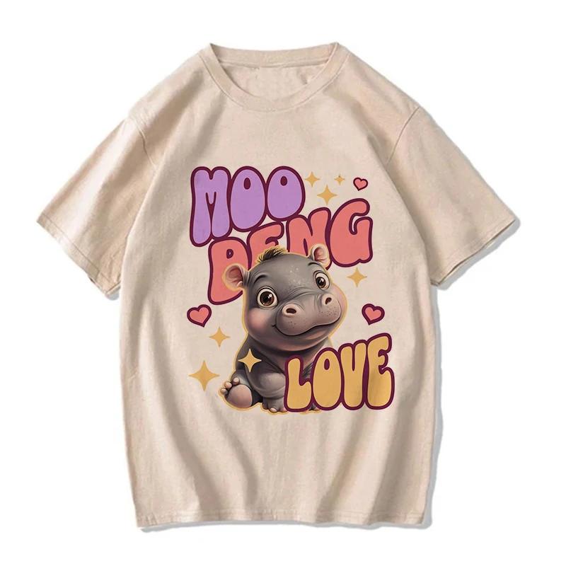 Kawaii Moo Deng Y2k T Shirt Funny Baby Hippo Tshirt Men Women Fashion Mange T-shirt Cartoon Harajuku Tee Tops Streetwear Clothes
