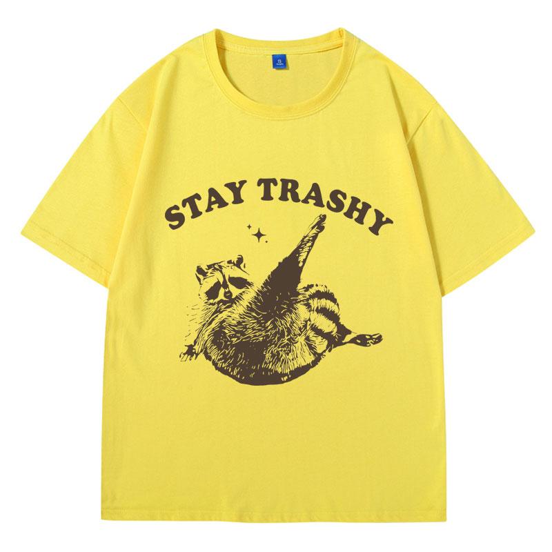 Vintage 9Os Funny Racoon T Shirt Y2k Clothes Boho Aesthetic Cute Stay Trashy T-shirt Funny Meme Oversized Cotton Short Sleeve