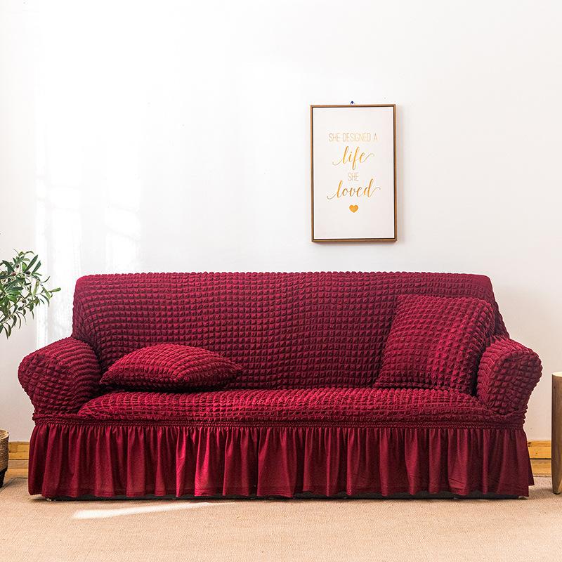 Seersucker Fabric Sofa Cover All Inclusive Lace Thickened Non Slip Dustproof Sofa Cover for Four Seasons