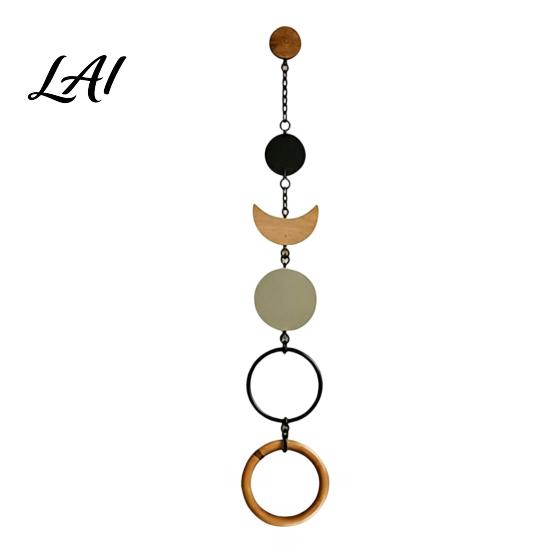 Decorative Wood Bead Towel Hanger Beaded Hanger Bohemian Wall Mounted Ring Hand Kitchen Dish Organizer Holder Hemp Rope Storage Rack for Bathroom