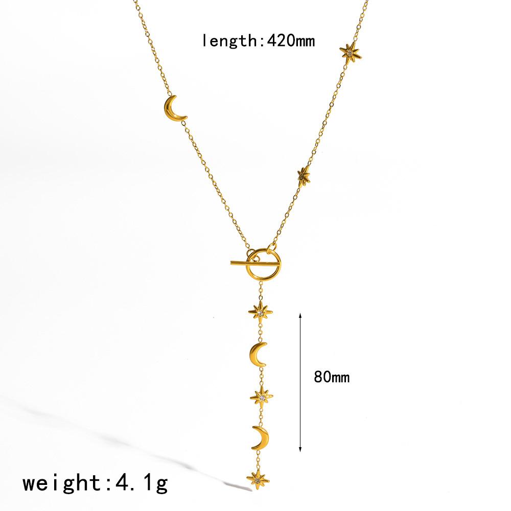 Cross-border Minority Design Diamond-encrusted Stainless Steel Women's Necklace Star Moon Bamboo Long Sweater Chain 18k