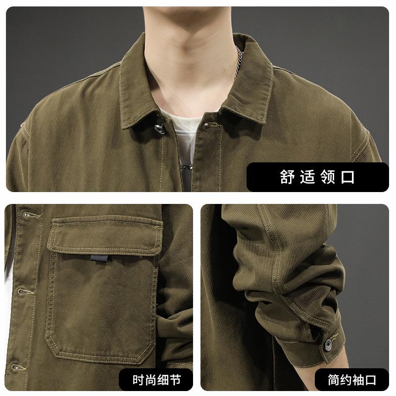 Trendy Brand Heavy Retro Tooling Denim Jacket Men'S Loose Large Size American Casual Ruffian Handsome Lapel Jacket Tide