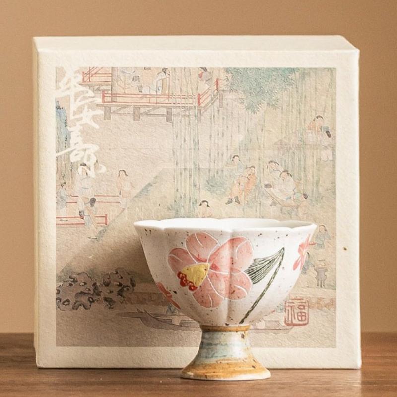 Plant Ash Master Cup Lotus Petal Teacups Ceramic Chinese Kung Fu Tea Cup Tea Ceremony Household Tasting High-foot Bowl Drinkware