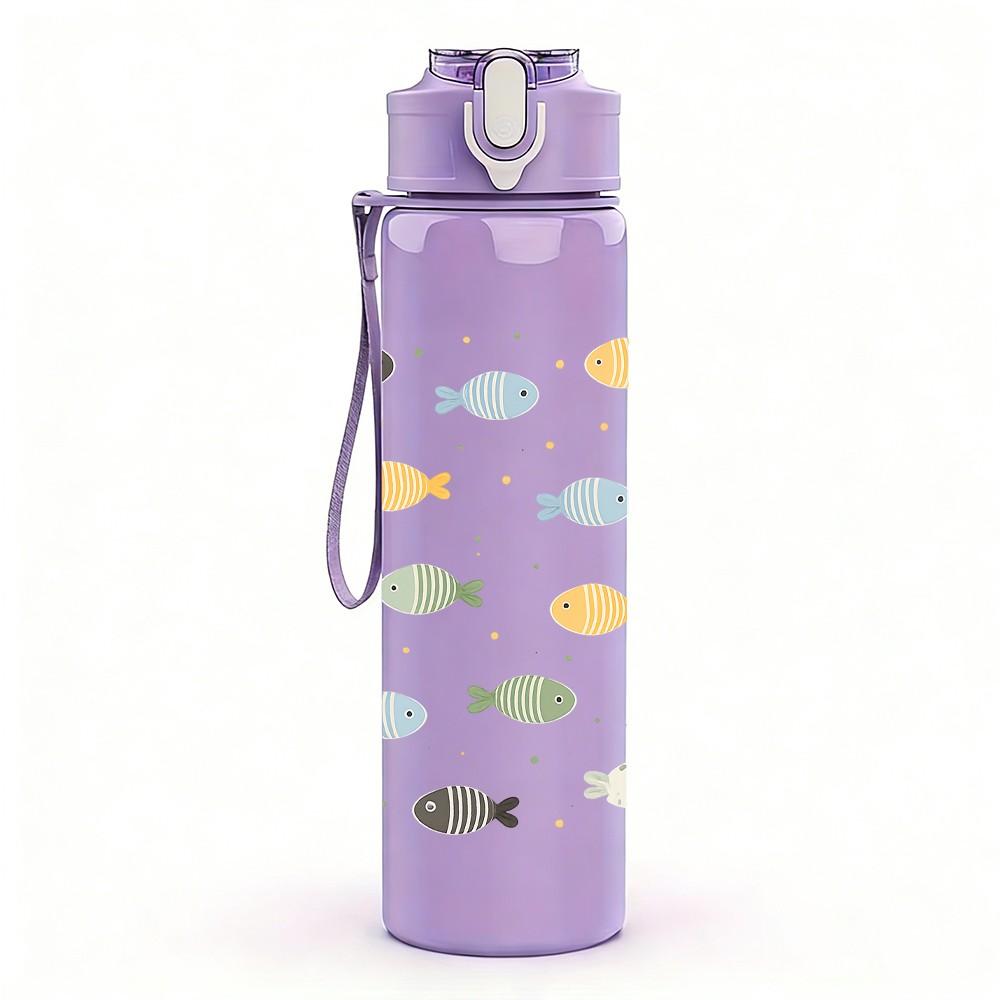 1PC Small Fish Seamless Pattern 750ml Color Plastic Sports Water Bottle Leakproof Flip Straw Lid Suitable for Sports Office Home Use