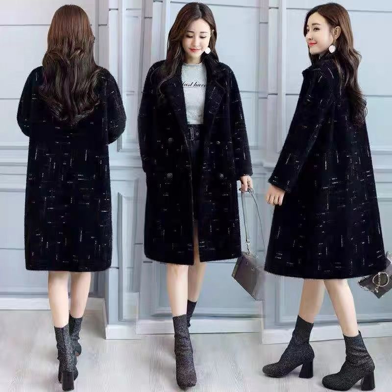 Новое осенне-зимнее толстое женское пальто из искусственного норкового бархата, длинное тонкое пальто для ношения, модное пальто выше колена