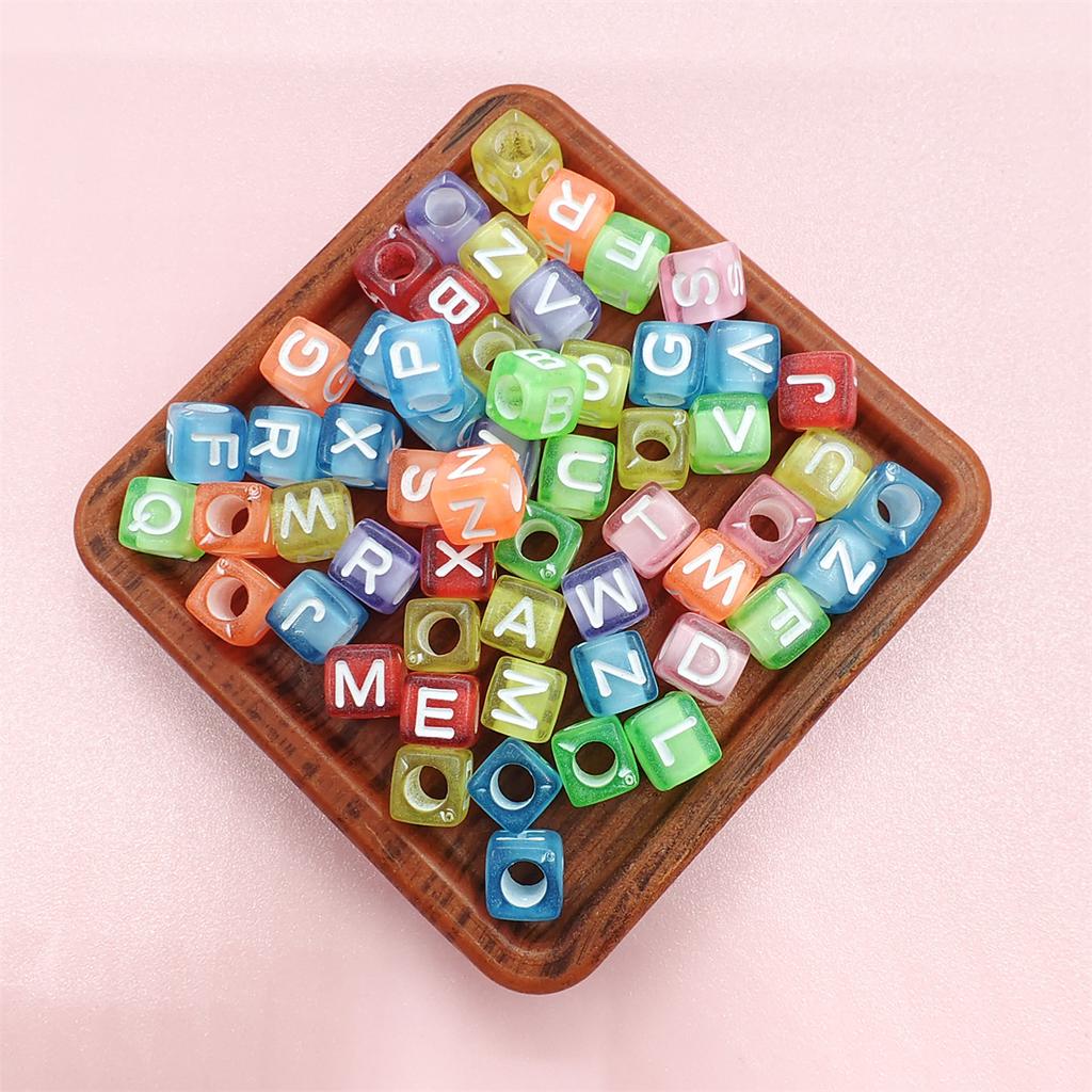 100Pcs Letter Jewelry Accessories Mixed Color Flat Bead Acrylic Loose Beads Square Bead New High-quality