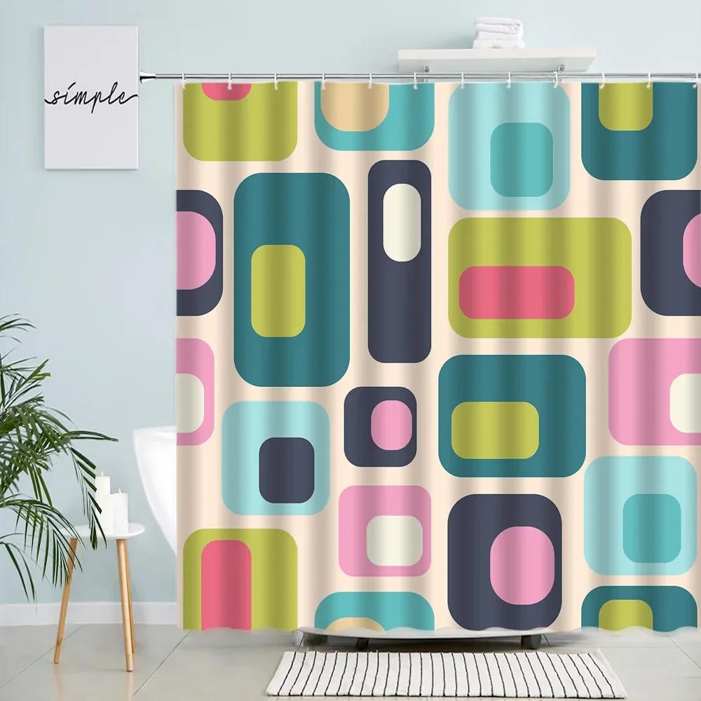 Abstract Shower Curtain Colorful Mid Century Graffiti Geometric Cute Cartoon Kids Watercolor Doodle Plant Curve Bathroom Decor