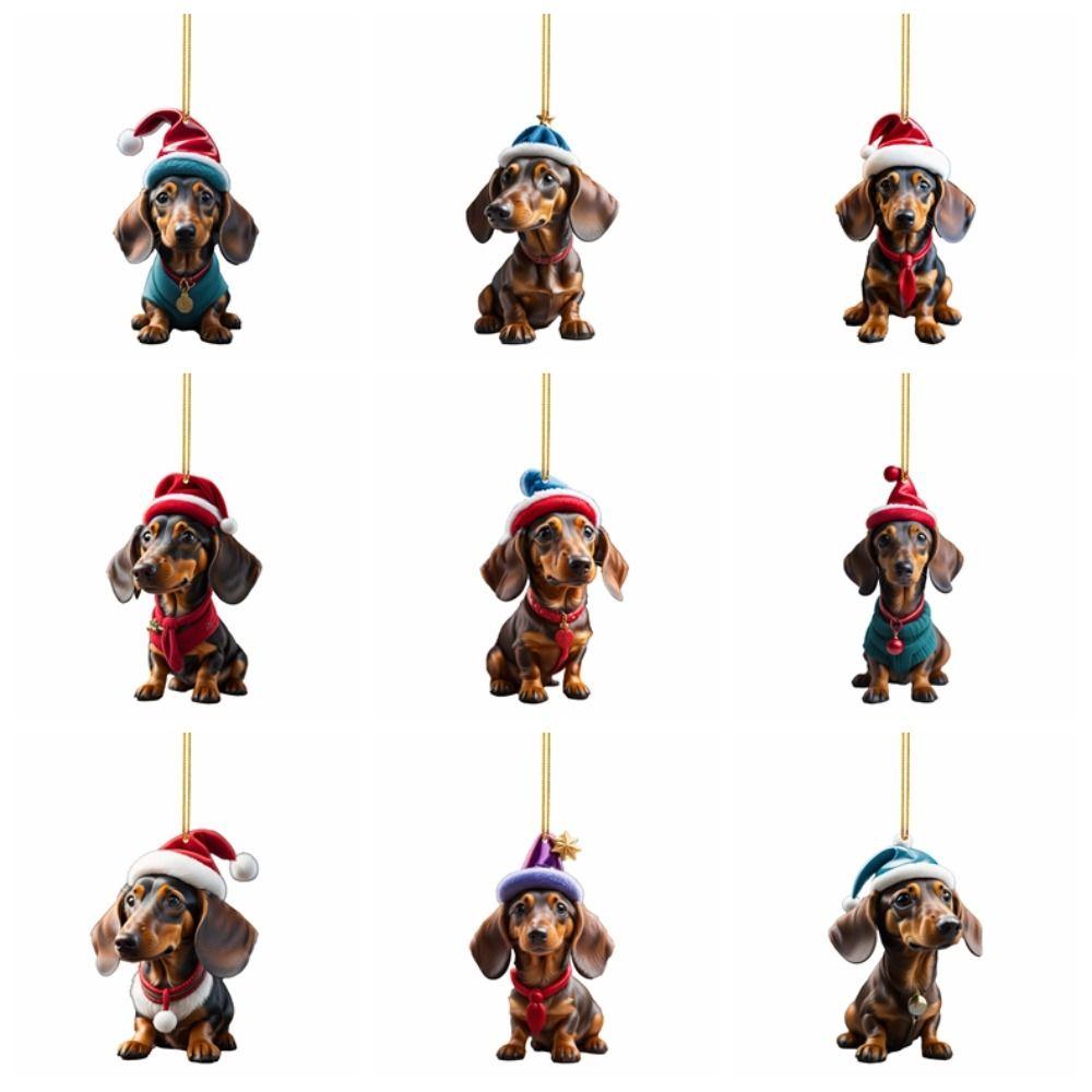 2D Christmas Tree Pendant Cute Dog Car Hanging Interior Christmas Ornaments  Home