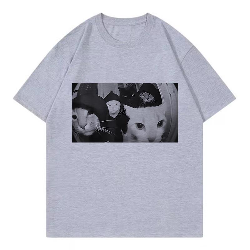 Streetwear Smoking Cat T Shirts Cat Tshirt Round Neck Short Sleeve Trendy Tee Shirt Streetwear Oversize Loose Tee Tops