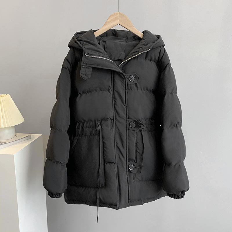 Осень-зима для женщин воротник с капюшоном с длинным рукавом сплошной цвет шнурок свободное теплое пальто свободная куртка