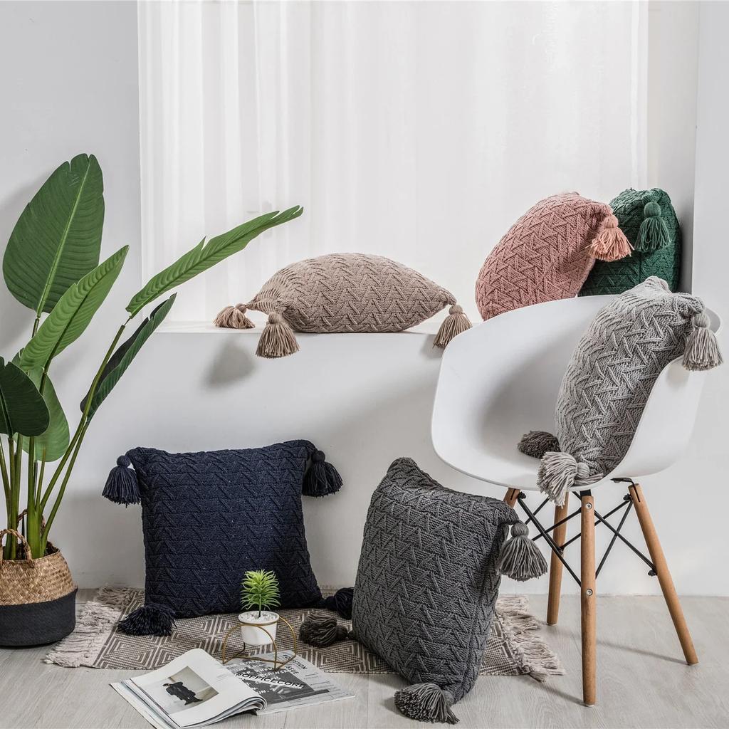 REGINA Милая наволочка из синели с кисточками, вязаная наволочка для подушки в скандинавском стиле, декоративная наволочка для дома, мягкая наволочка для дивана