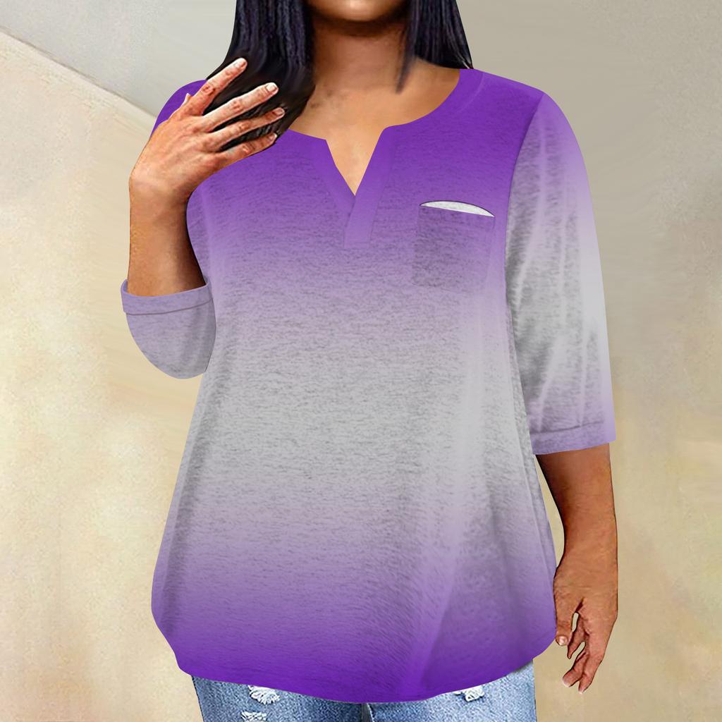 Женский модный повседневный пуловер с рукавами три четверти и V-образным вырезом с принтом, топ с рукавами 4/3