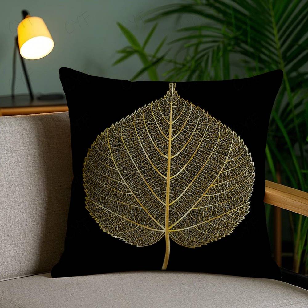 Наволочка с золотым узором из листьев и веток, пылезащитная наволочка, потайная молния, шелковистый короткий плюш, чехол для диванной подушки