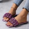 Fashion Female Shoes On Sale 2024 New Square Toe Women's Slippers Summer Open Toe Pleated Light Flat Casual Beach Large Size Slippers