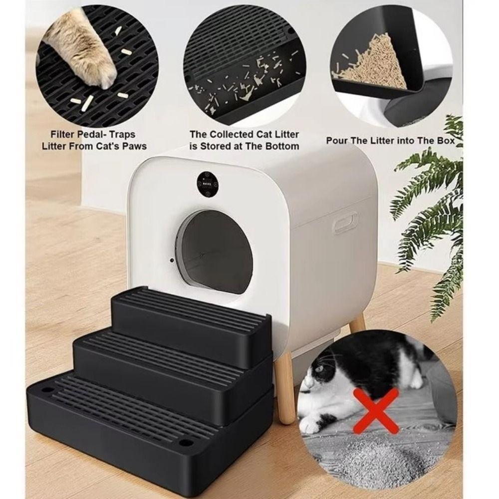 Detachable 3 Steps Cat Litter Box Ramp Adjustable Cat Footboard Filter Easy to Clean