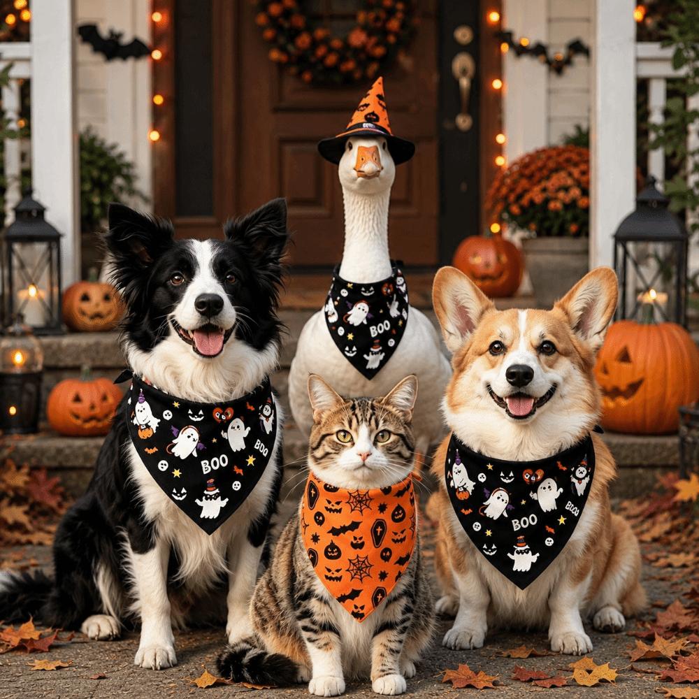 Pumpkin Print Dog Triangle Scarf Cute Cat Saliva Towel Pet Holiday Bib Pet Costumes