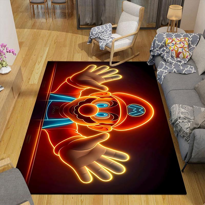 1Pc Neon Mario Adventure Rug, Office Carpet Indoor Outdoor Doormat, Non-Slip, Comfortable, Living, Christmas Halloween, Xmas Gift S1246