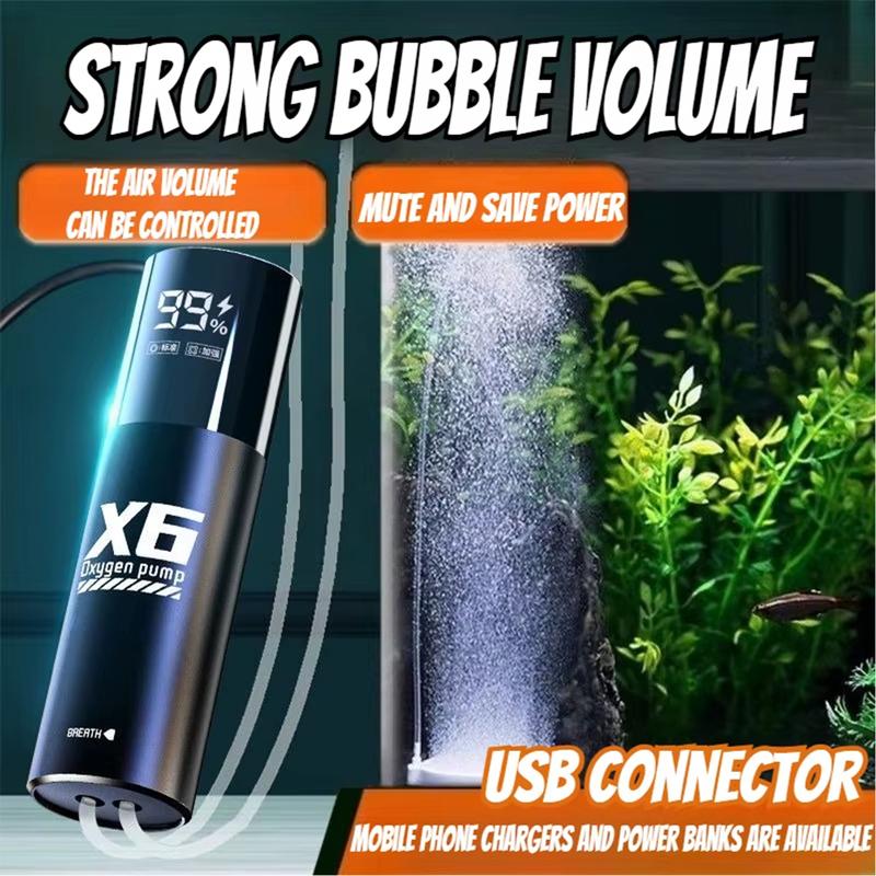 Rechargeable Oxygen Pump for Outdoor Fishing/Aquarium Portable Silent Air Pump with 2 Air Disks Fish Tank Aquarium Accessories