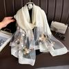 Spring and Autumn New Bead Simulation Silk Scarf Female Elegant Versatile Embroidered Begonia Flower Long Scarf Summer Sunscreen Scarf