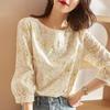 Chiffon Blouse Women Floral Printed Lace Patchwork  Female Blouse Casual Shirts Summer Ladies Tops Loose 3/4 Sleeve Clothing
