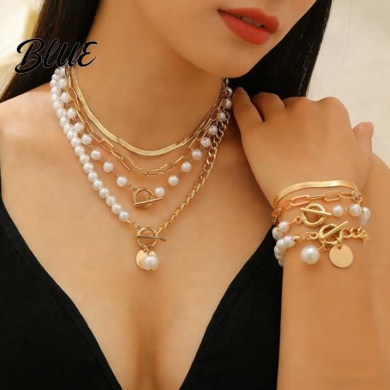 OT Buckle Chain Bracelet 1 Set Necklace Cuban Chains Long-lasting