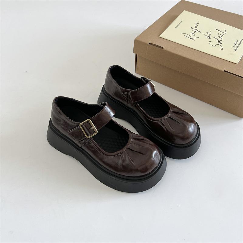 Японские коричневые ретро туфли в студенческом стиле, женские, весна 2025, новые, с мелким вырезом, на толстой подошве, Мэри Джейн, JK, одинарные туфли