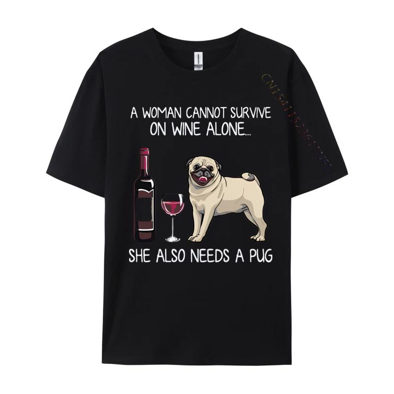New Hot Sales Pug And Wine Funny Relaxed Fit Tshirt Print Unisex TShirt Fashion Design Tops Tee Cream T Shirt