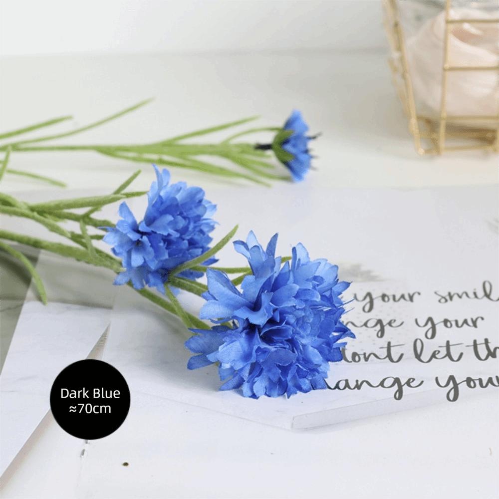 3 Forks/Bouquet Long Branch Artificial Flower Starry Cornflower Blue Color Silk Cornflower Silk Material Fake Flowers