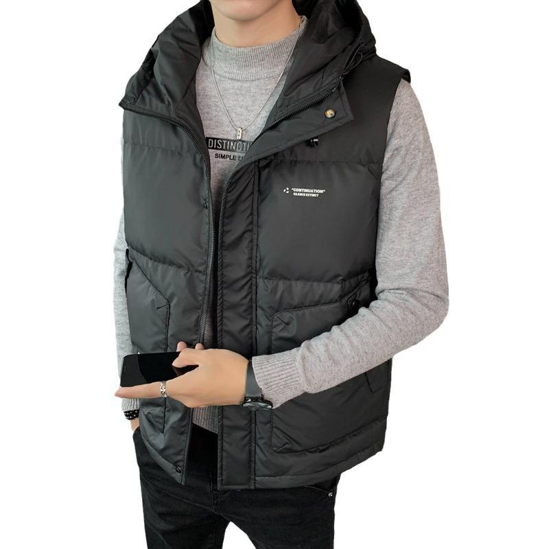 Зимняя новая куртка-пуховик жилет мужской короткий с капюшоном пух утолщенный для сохранения тепла